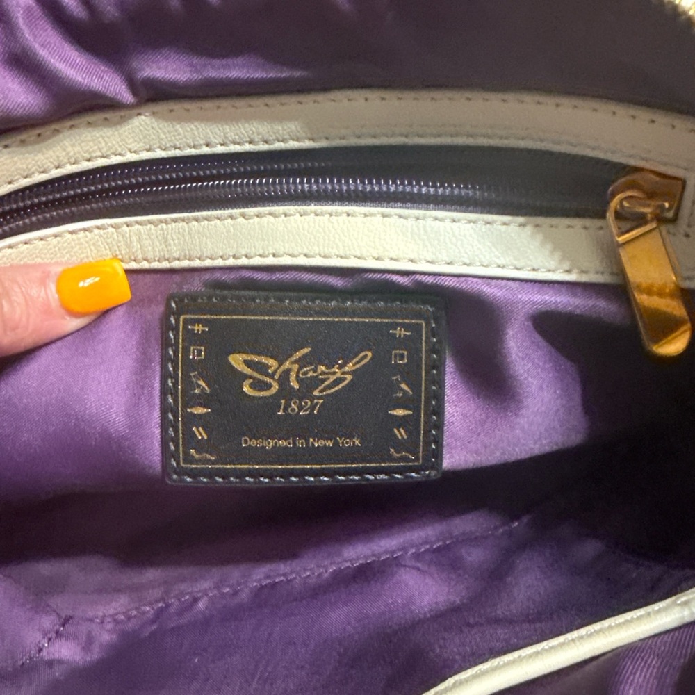 Sharif Cream Leather Clutch with Gold Lion Hardware - Picture 11 of 15